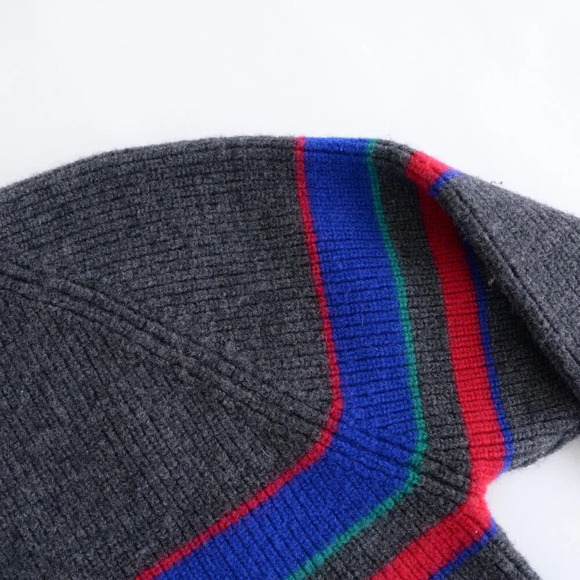 Vintage Gant The Rugger Grey w Blue Red Striped  100% Wool Crewneck Sweater L - Picture 9 of 11